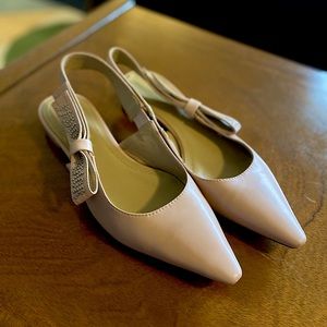 J’adior Silver Embellished Christian Dior Nude Colored Slingback Flats